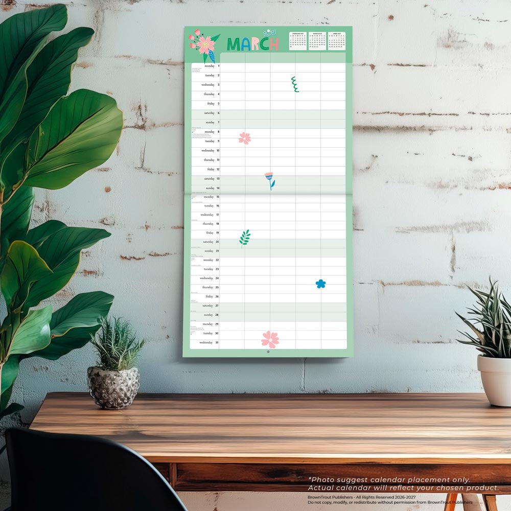 The Very Busy Family Organizer | 2027 12 x 24 Inch (Hanging) Monthly Square Wall Calendar | Matte Paper and Sticker Sheet