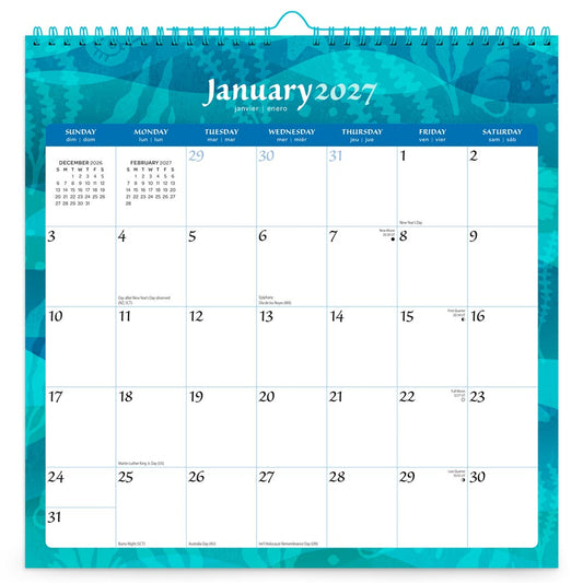 Seaside Currents | 2027 12 x 12 Inch (Hanging) Monthly Square Wire-O Calendar | Sticker Sheet