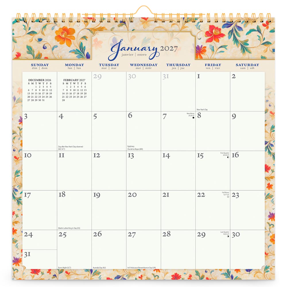 Tuscan Delight | 2027 12 x 12 Inch (Hanging) Monthly Square Wire-O Calendar | Sticker Sheet
