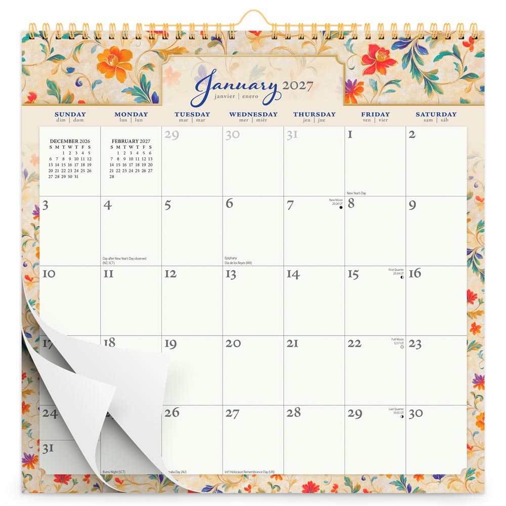 Tuscan Delight | 2027 12 x 12 Inch (Hanging) Monthly Square Wire-O Calendar | Sticker Sheet