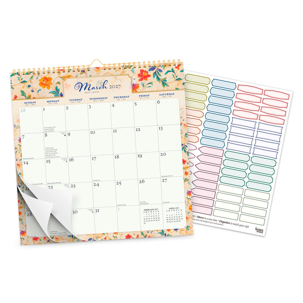 Tuscan Delight | 2027 12 x 12 Inch (Hanging) Monthly Square Wire-O Calendar | Sticker Sheet