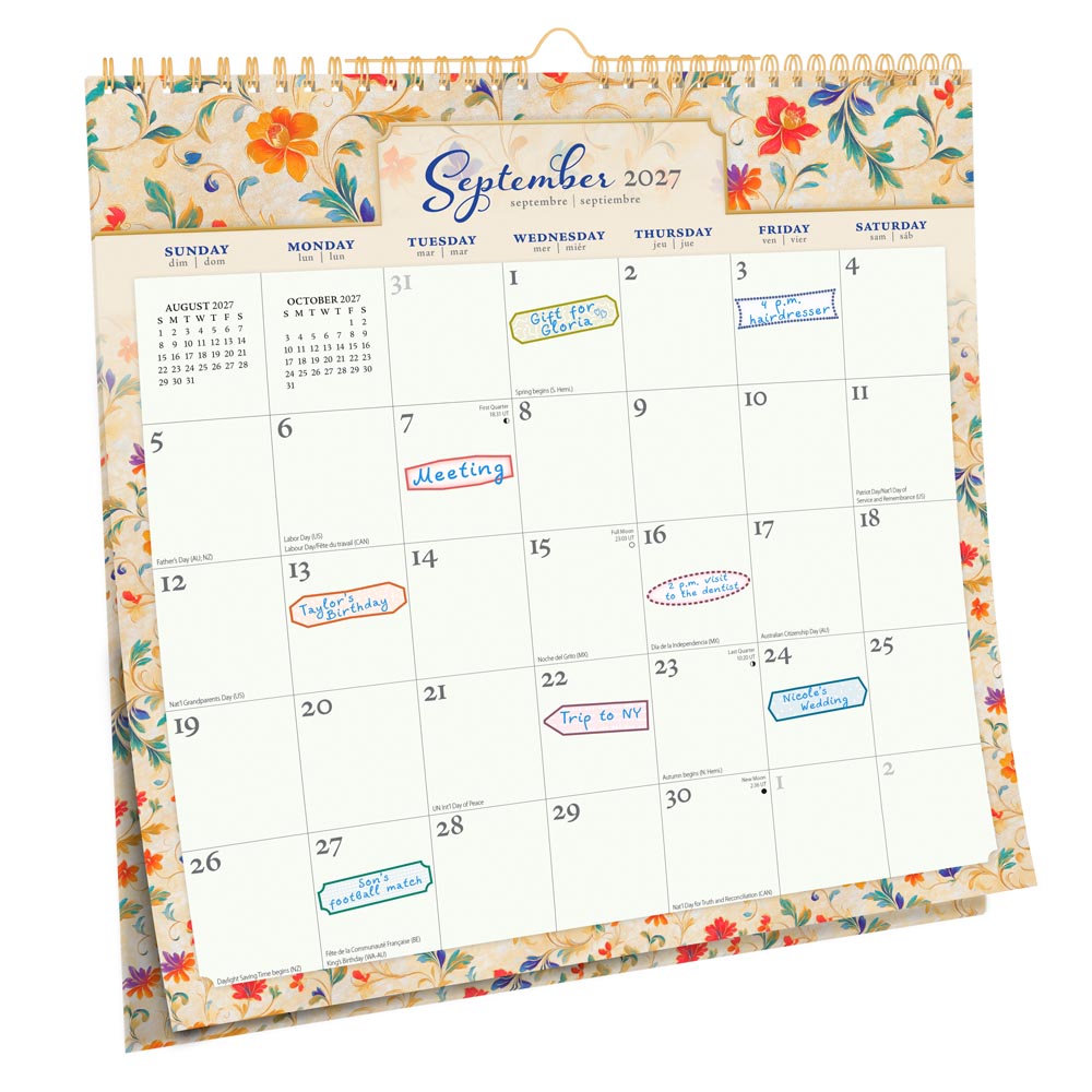 Tuscan Delight | 2027 12 x 12 Inch (Hanging) Monthly Square Wire-O Calendar | Sticker Sheet