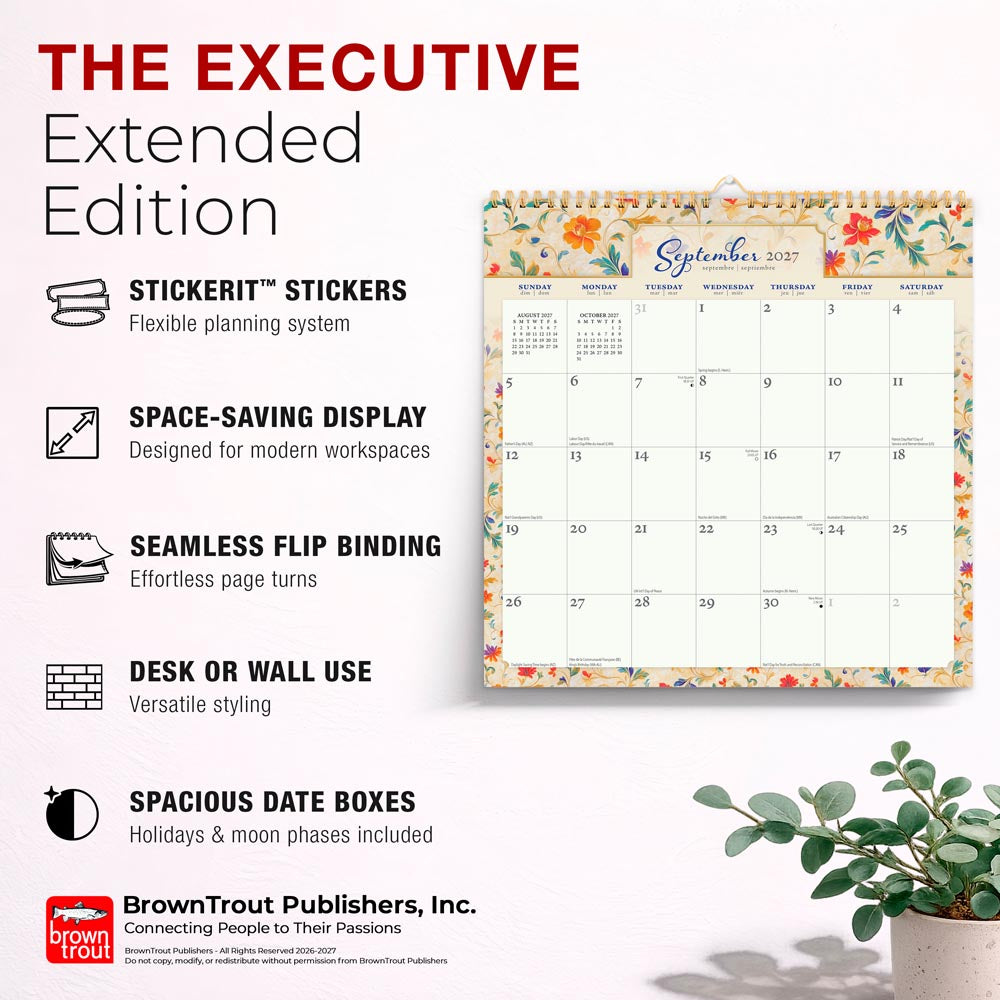 Tuscan Delight | 2027 12 x 12 Inch (Hanging) Monthly Square Wire-O Calendar | Sticker Sheet