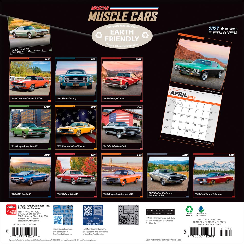 American Muscle Cars OFFICIAL | 2027 12 x 24 Inch (Hanging) Monthly Square Wall Calendar | Foil Stamped Cover