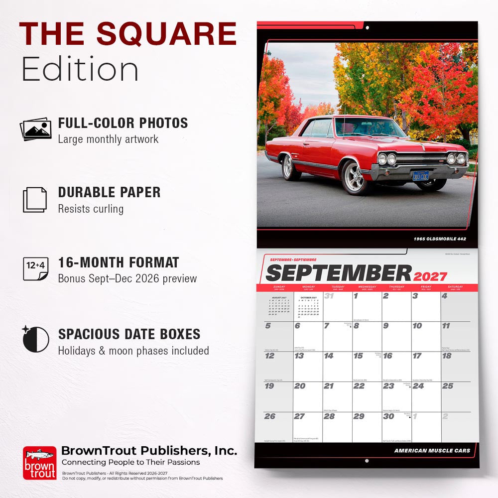 American Muscle Cars OFFICIAL | 2027 12 x 24 Inch (Hanging) Monthly Square Wall Calendar | Foil Stamped Cover
