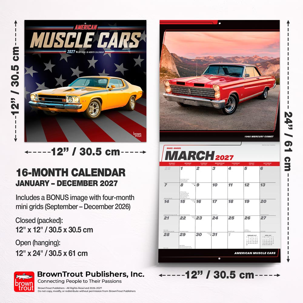 American Muscle Cars OFFICIAL | 2027 12 x 24 Inch (Hanging) Monthly Square Wall Calendar | Foil Stamped Cover