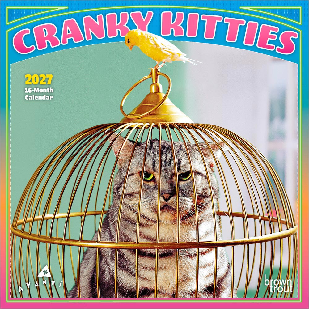 Avanti Cranky Kitties OFFICIAL | 2027 7 x 14 Inch (Hanging) Monthly Mini Wall Calendar
