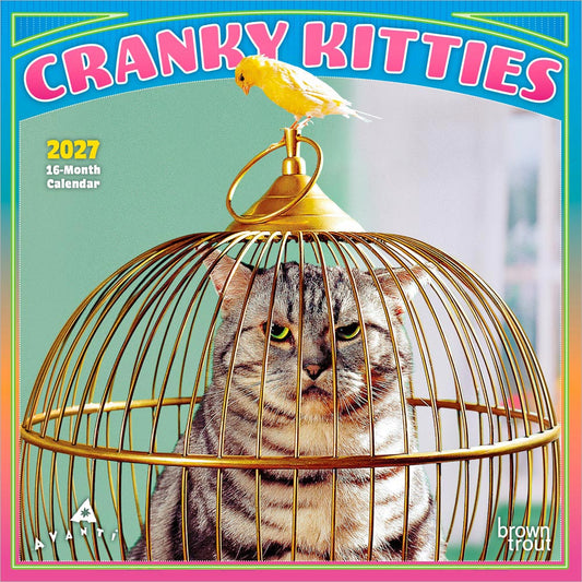 Avanti Cranky Kitties OFFICIAL | 2027 7 x 14 Inch (Hanging) Monthly Mini Wall Calendar