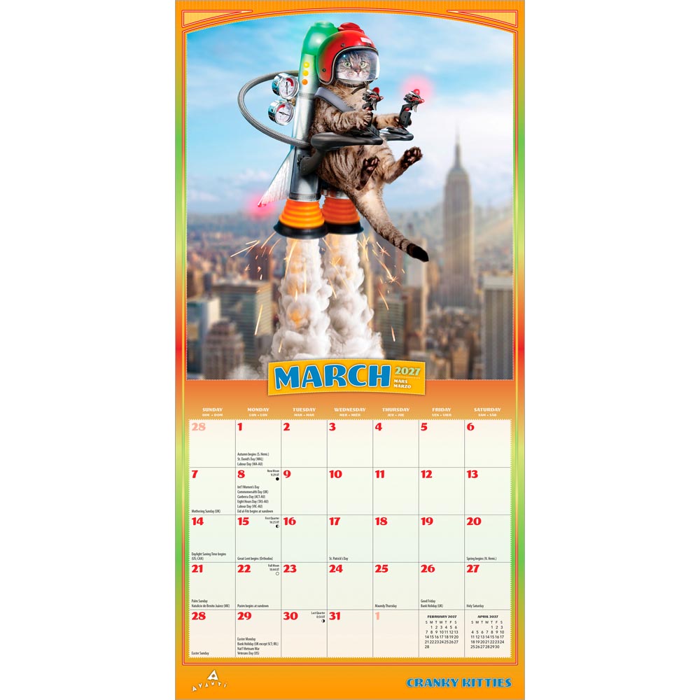 Avanti Cranky Kitties OFFICIAL | 2027 7 x 14 Inch (Hanging) Monthly Mini Wall Calendar