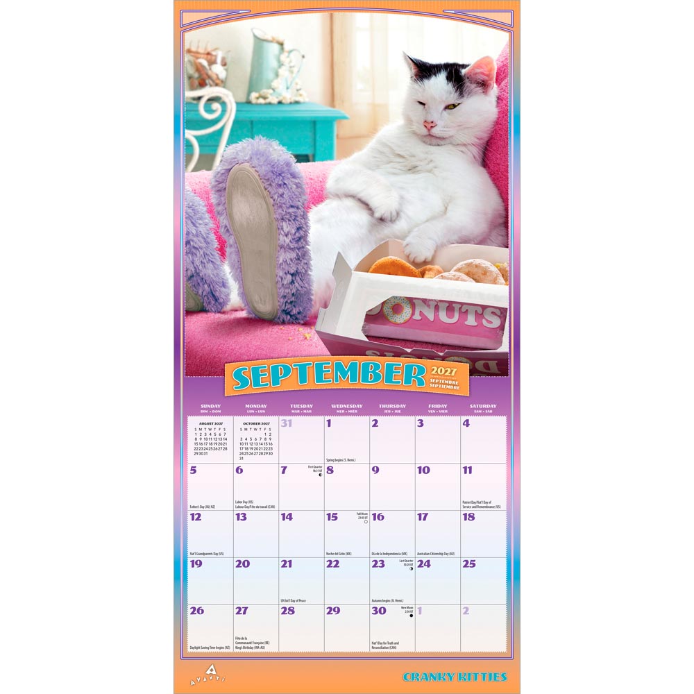 Avanti Cranky Kitties OFFICIAL | 2027 7 x 14 Inch (Hanging) Monthly Mini Wall Calendar