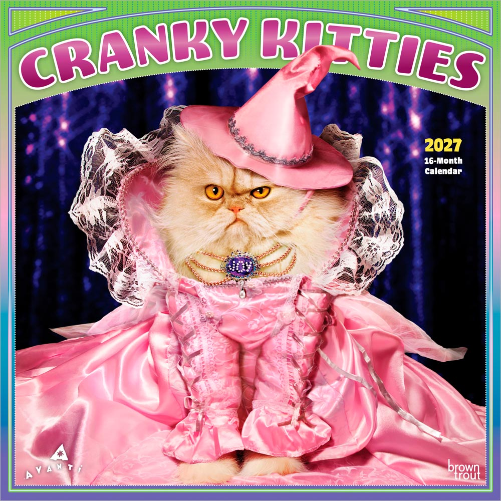 Avanti Cranky Kitties OFFICIAL | 2027 12 x 24 Inch (Hanging) Monthly Square Wall Calendar | Foil Stamped Cover