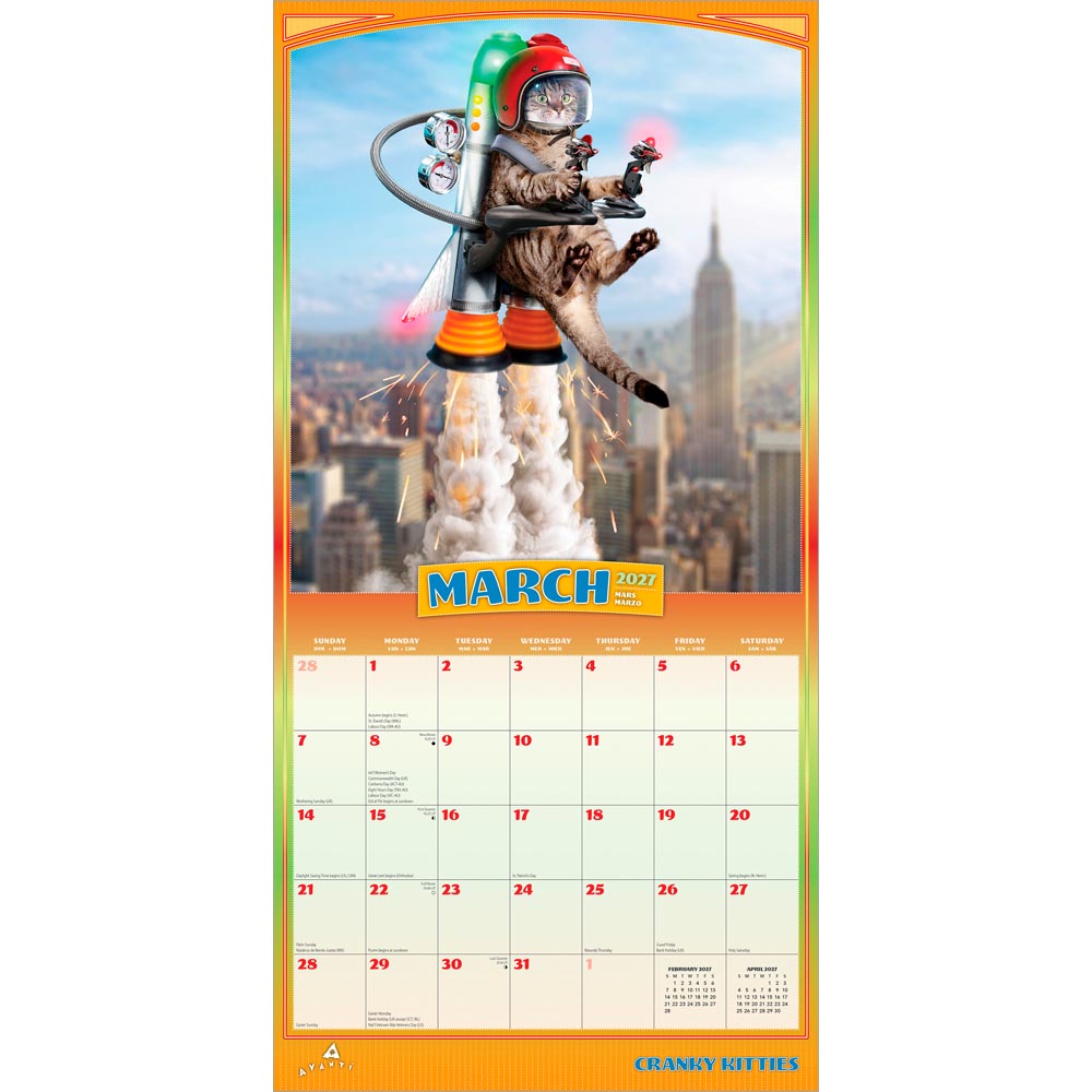 Avanti Cranky Kitties OFFICIAL | 2027 12 x 24 Inch (Hanging) Monthly Square Wall Calendar | Foil Stamped Cover