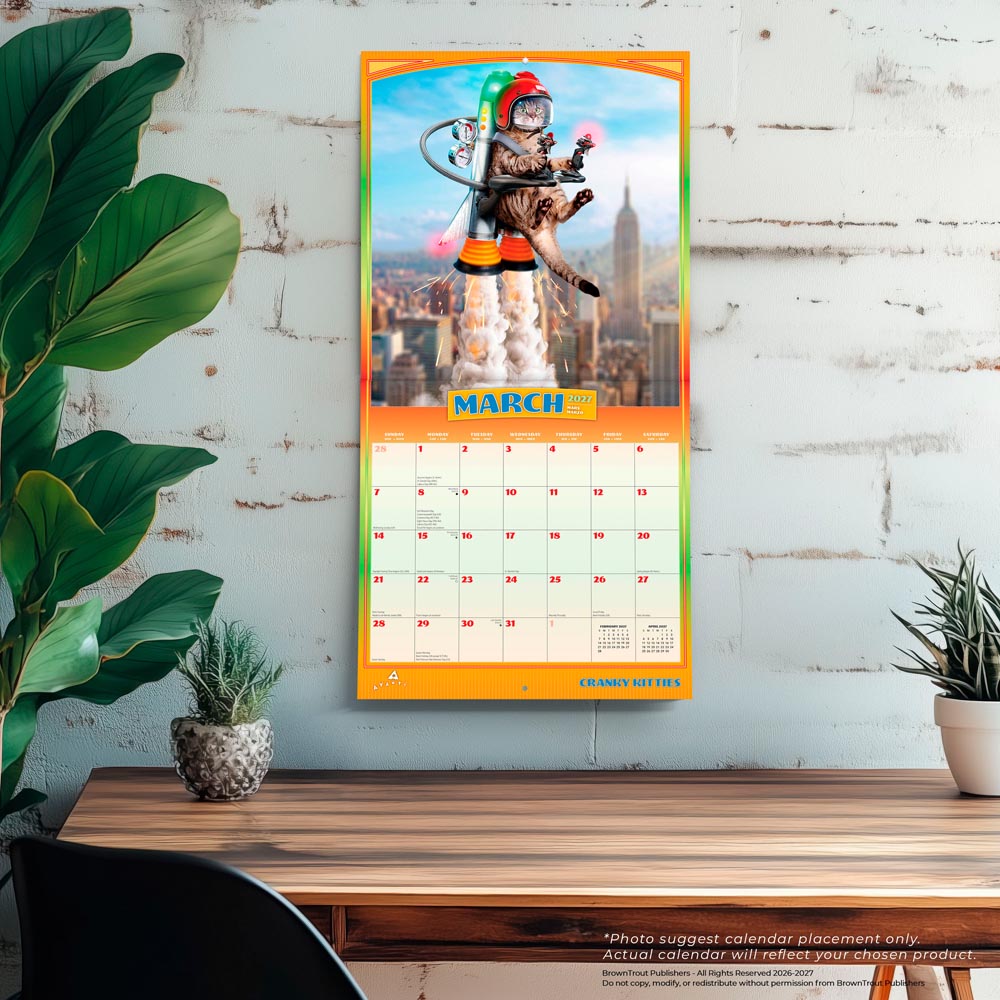 Avanti Cranky Kitties OFFICIAL | 2027 12 x 24 Inch (Hanging) Monthly Square Wall Calendar | Foil Stamped Cover
