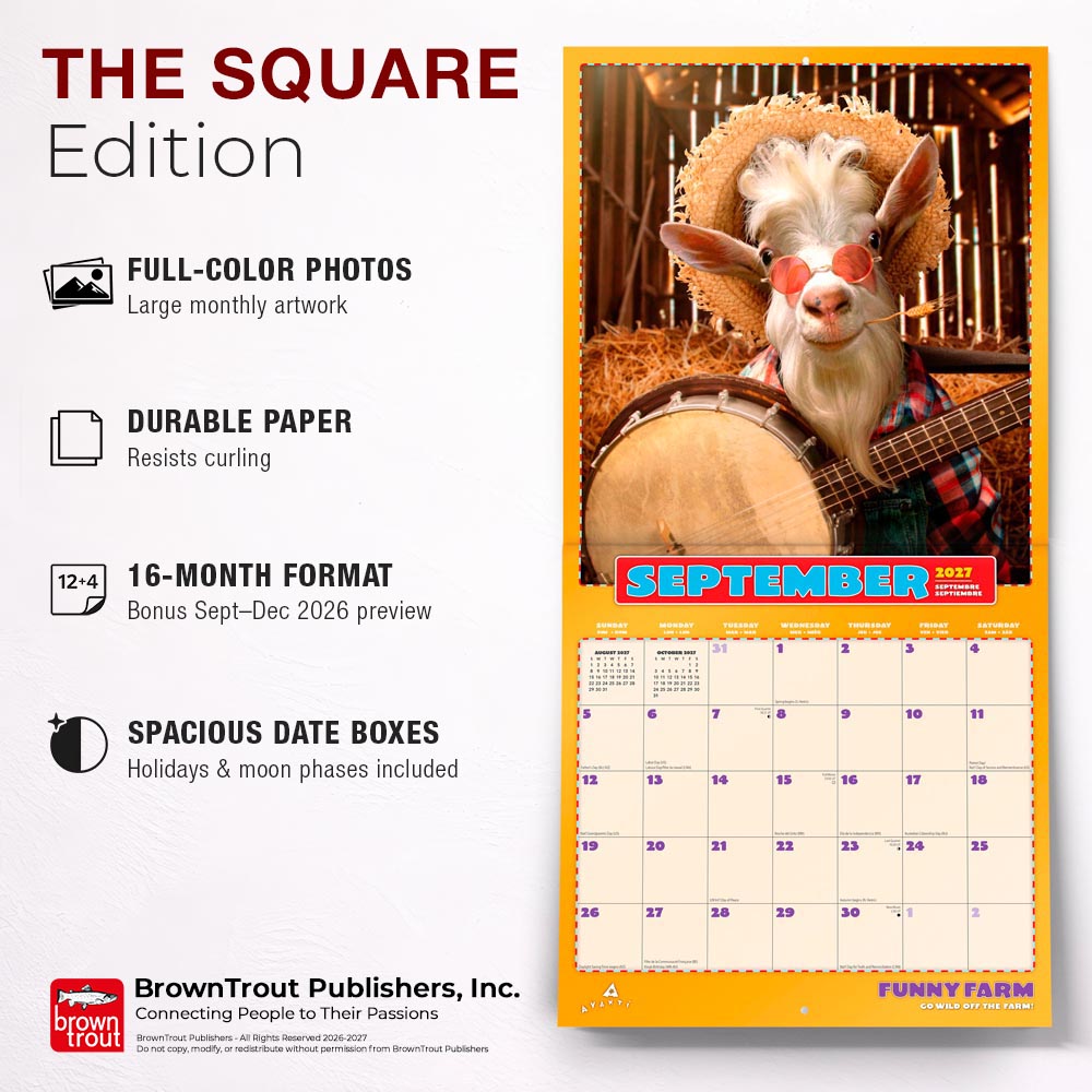 Avanti Funny Farm OFFICIAL | 2027 12 x 24 Inch (Hanging) Monthly Square Wall Calendar | Foil Stamped Cover