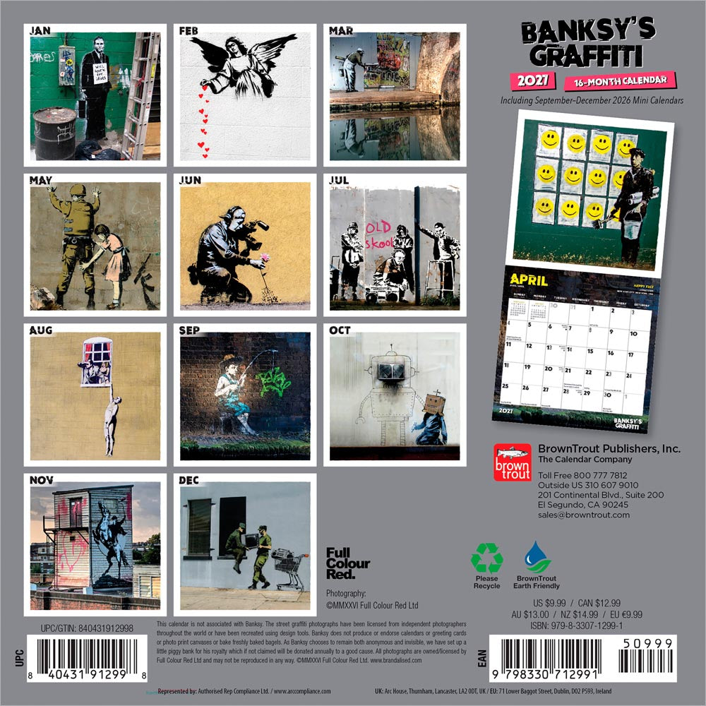 Banksy's Graffiti OFFICIAL | 2027 7 x 14 Inch (Hanging) Monthly Mini Wall Calendar