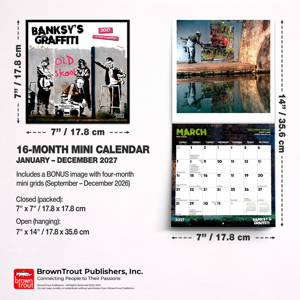 Banksy's Graffiti OFFICIAL | 2027 7 x 14 Inch (Hanging) Monthly Mini Wall Calendar
