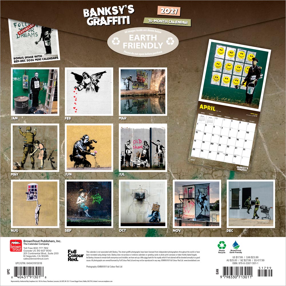Banksy's Graffiti OFFICIAL | 2027 12 x 24 Inch (Hanging) Monthly Square Wall Calendar