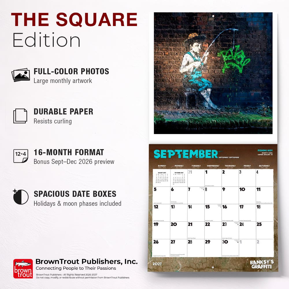 Banksy's Graffiti OFFICIAL | 2027 12 x 24 Inch (Hanging) Monthly Square Wall Calendar