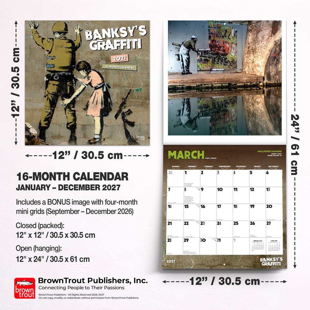 Banksy's Graffiti OFFICIAL | 2027 12 x 24 Inch (Hanging) Monthly Square Wall Calendar