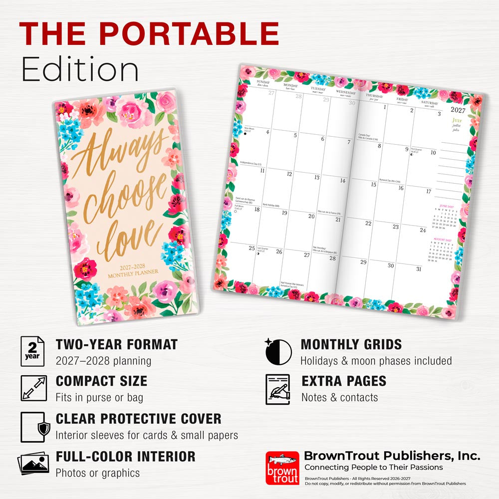 Bonnie Marcus OFFICIAL | 2027-2028 3.5 x 6.5 Inch Two Year Monthly Pocket Planner Calendar | Foil Stamped Cover