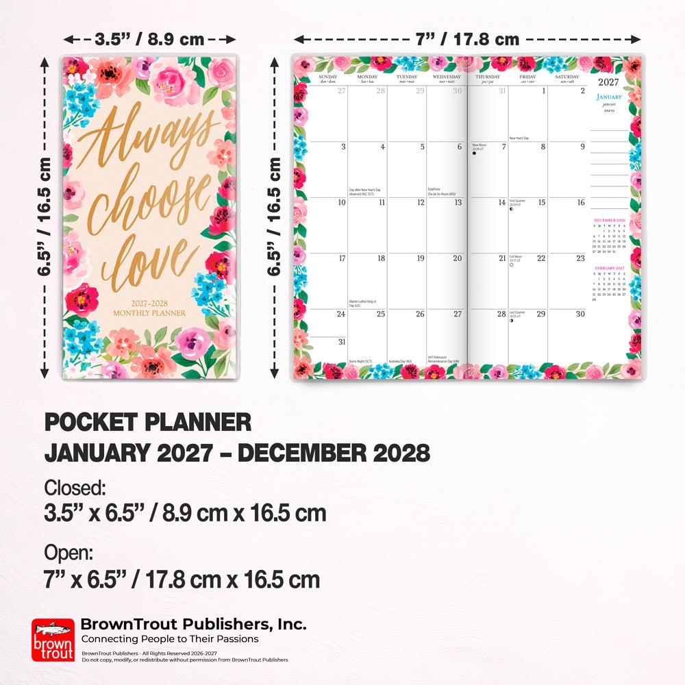 Bonnie Marcus OFFICIAL | 2027-2028 3.5 x 6.5 Inch Two Year Monthly Pocket Planner Calendar | Foil Stamped Cover