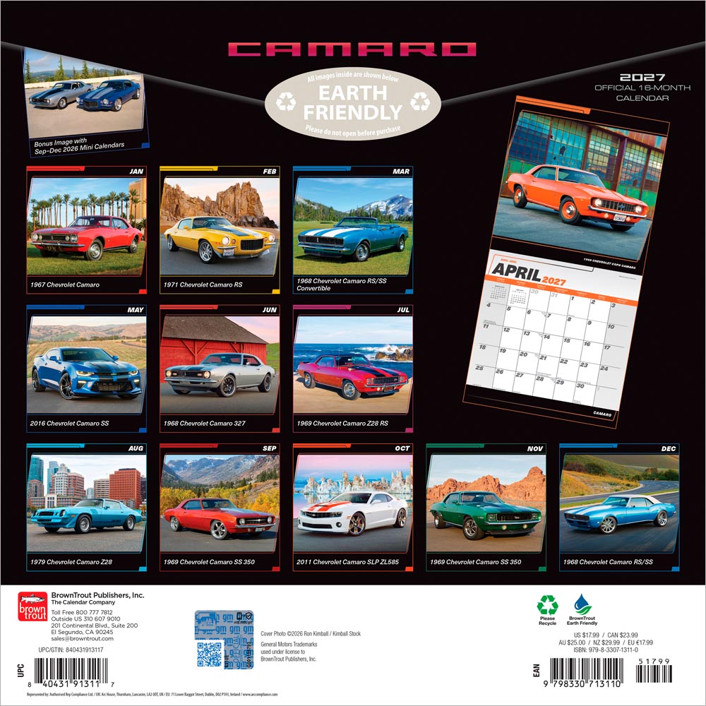 Camaro OFFICIAL | 2027 12 x 24 Inch (Hanging) Monthly Square Wall Calendar