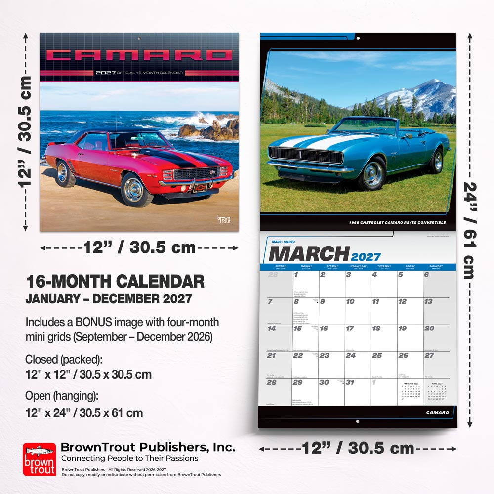 Camaro OFFICIAL | 2027 12 x 24 Inch (Hanging) Monthly Square Wall Calendar