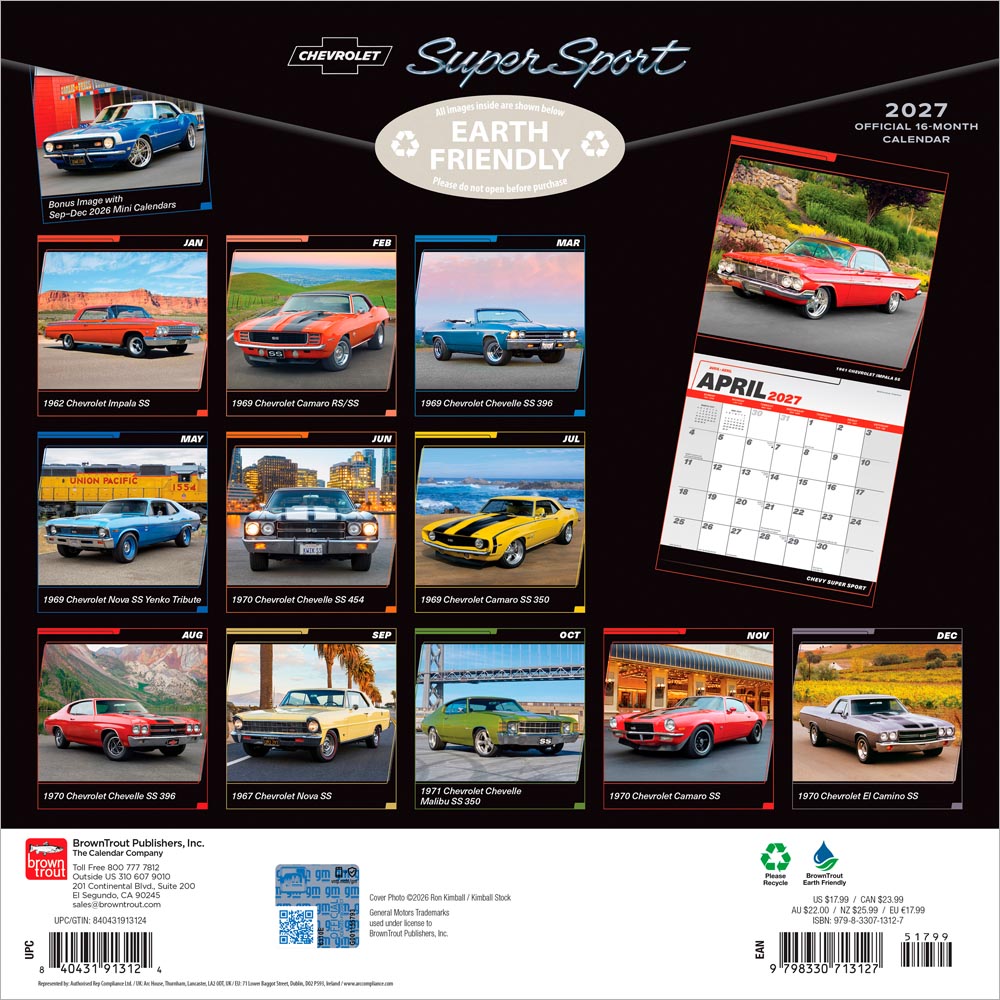 Chevy Super Sport OFFICIAL | 2027 12 x 24 Inch (Hanging) Monthly Square Wall Calendar