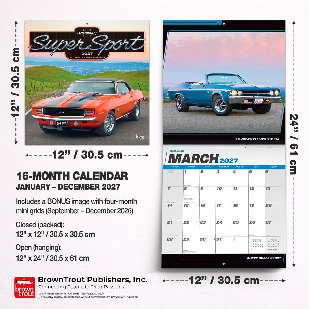 Chevy Super Sport OFFICIAL | 2027 12 x 24 Inch (Hanging) Monthly Square Wall Calendar