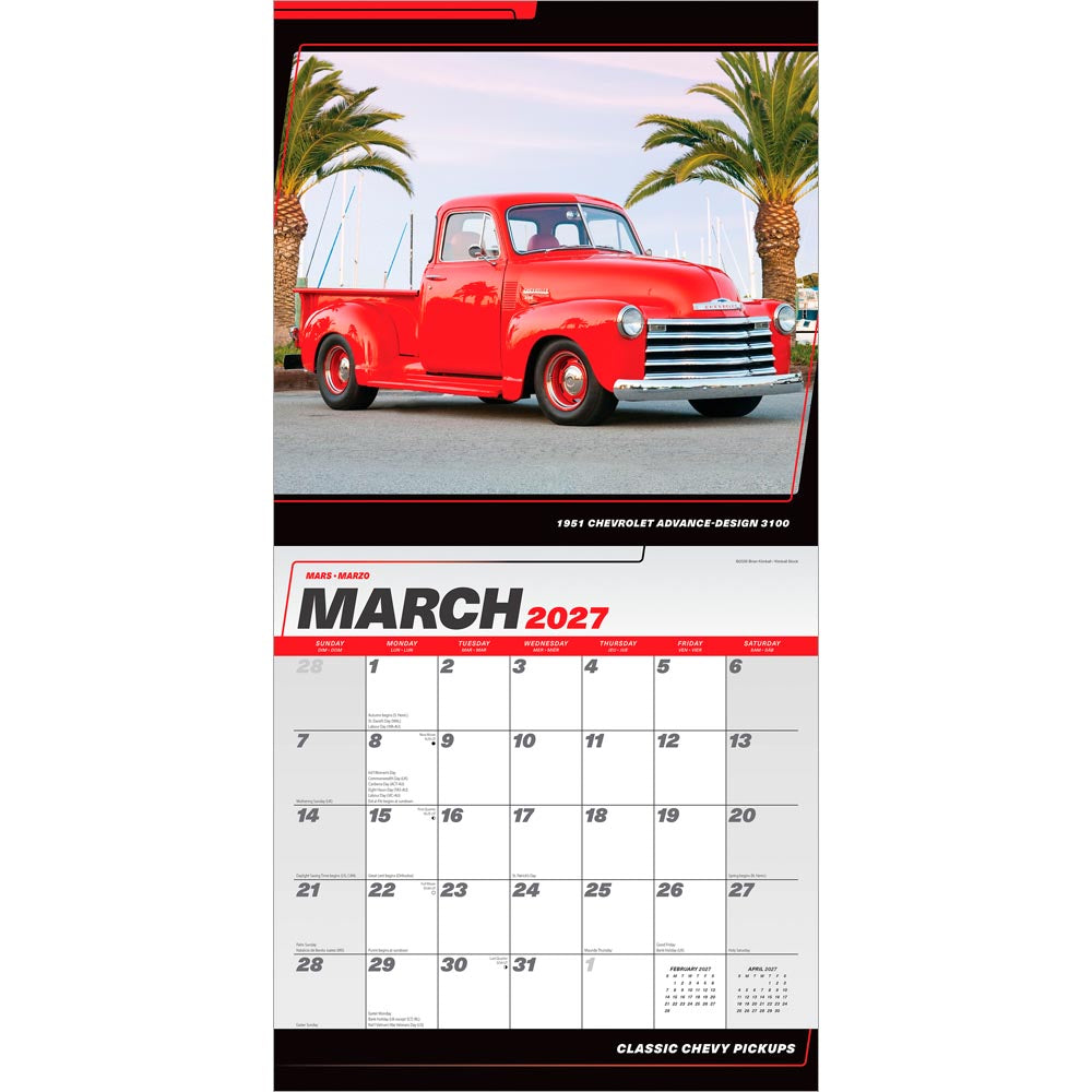 Classic Chevy Pickups OFFICIAL | 2027 12 x 24 Inch (Hanging) Monthly Square Wall Calendar | Foil Stamped Cover