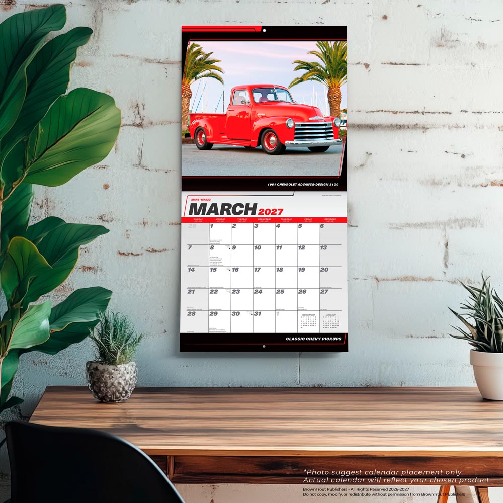 Classic Chevy Pickups OFFICIAL | 2027 12 x 24 Inch (Hanging) Monthly Square Wall Calendar | Foil Stamped Cover
