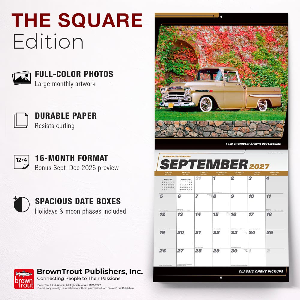 Classic Chevy Pickups OFFICIAL | 2027 12 x 24 Inch (Hanging) Monthly Square Wall Calendar | Foil Stamped Cover