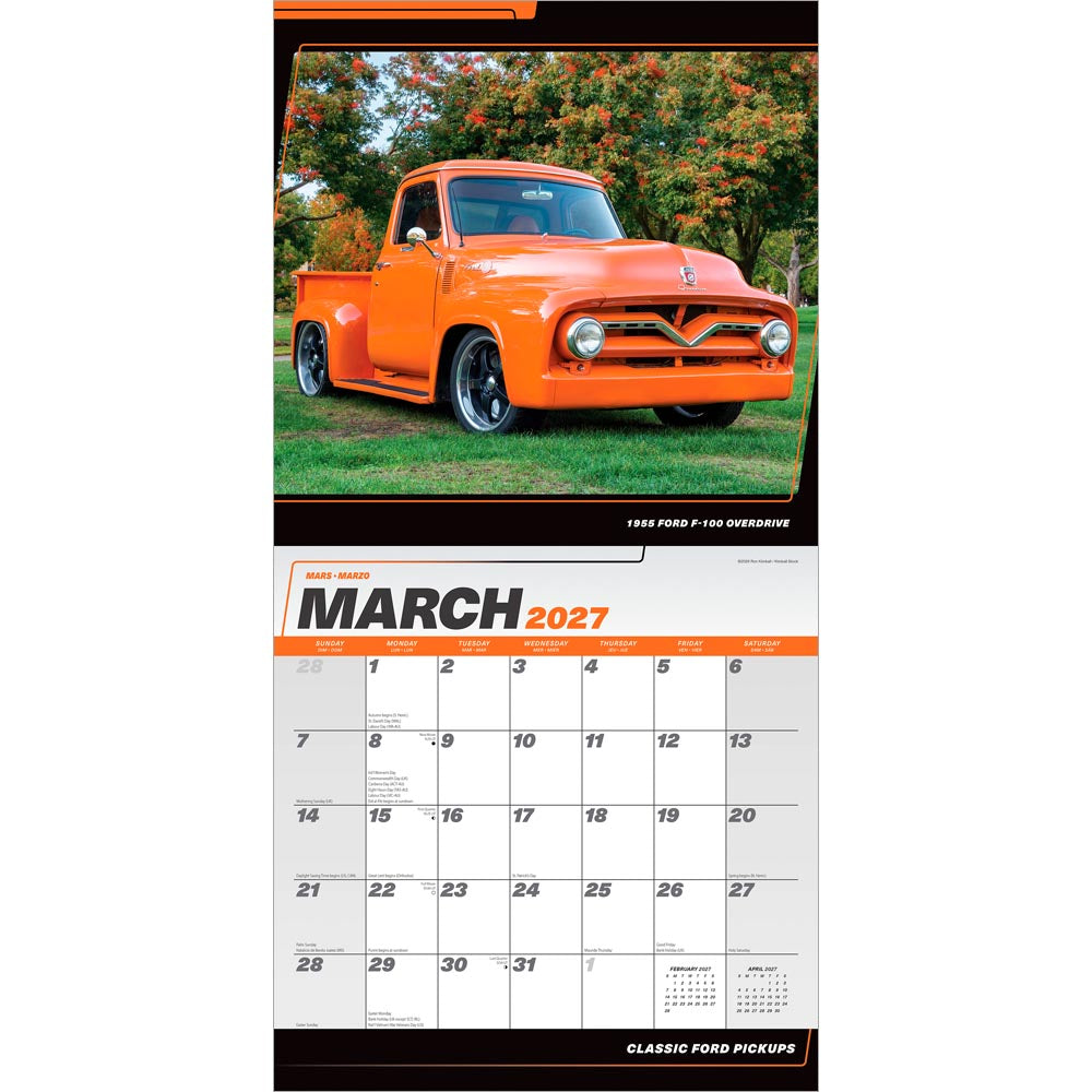 Classic Ford Pickups OFFICIAL | 2027 12 x 24 Inch (Hanging) Monthly Square Wall Calendar | Foil Stamped Cover
