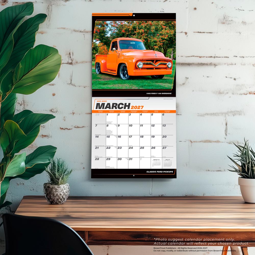 Classic Ford Pickups OFFICIAL | 2027 12 x 24 Inch (Hanging) Monthly Square Wall Calendar | Foil Stamped Cover