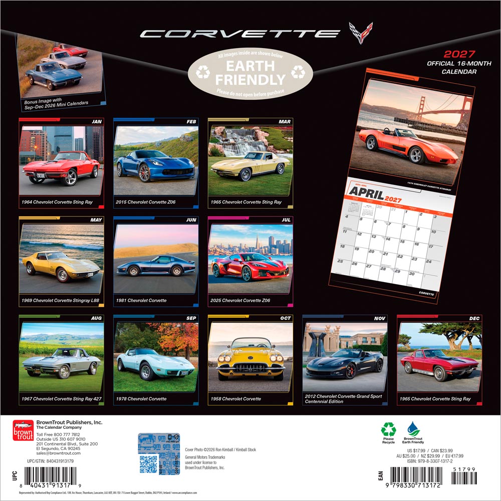 Corvette OFFICIAL | 2027 12 x 24 Inch (Hanging) Monthly Square Wall Calendar
