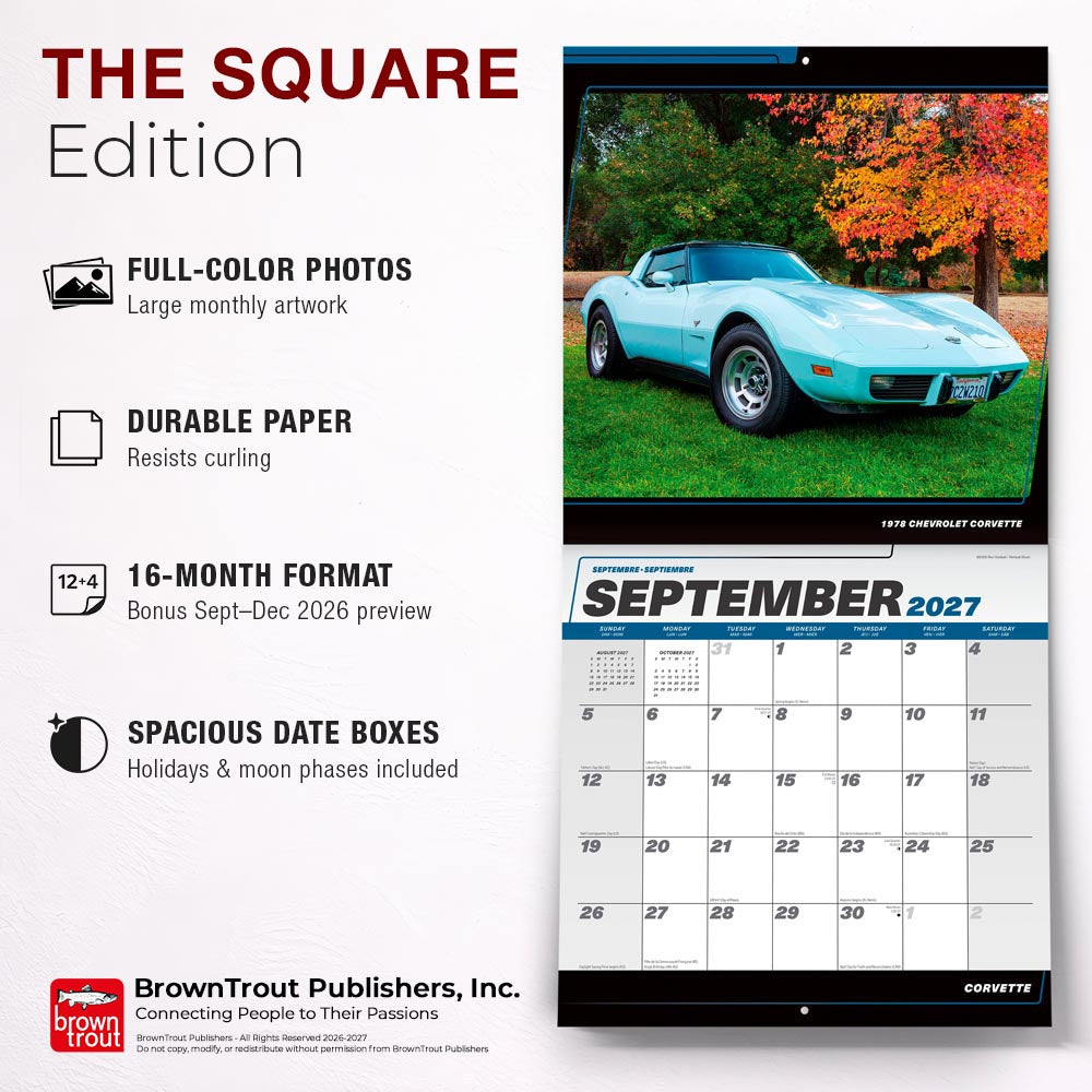 Corvette OFFICIAL | 2027 12 x 24 Inch (Hanging) Monthly Square Wall Calendar