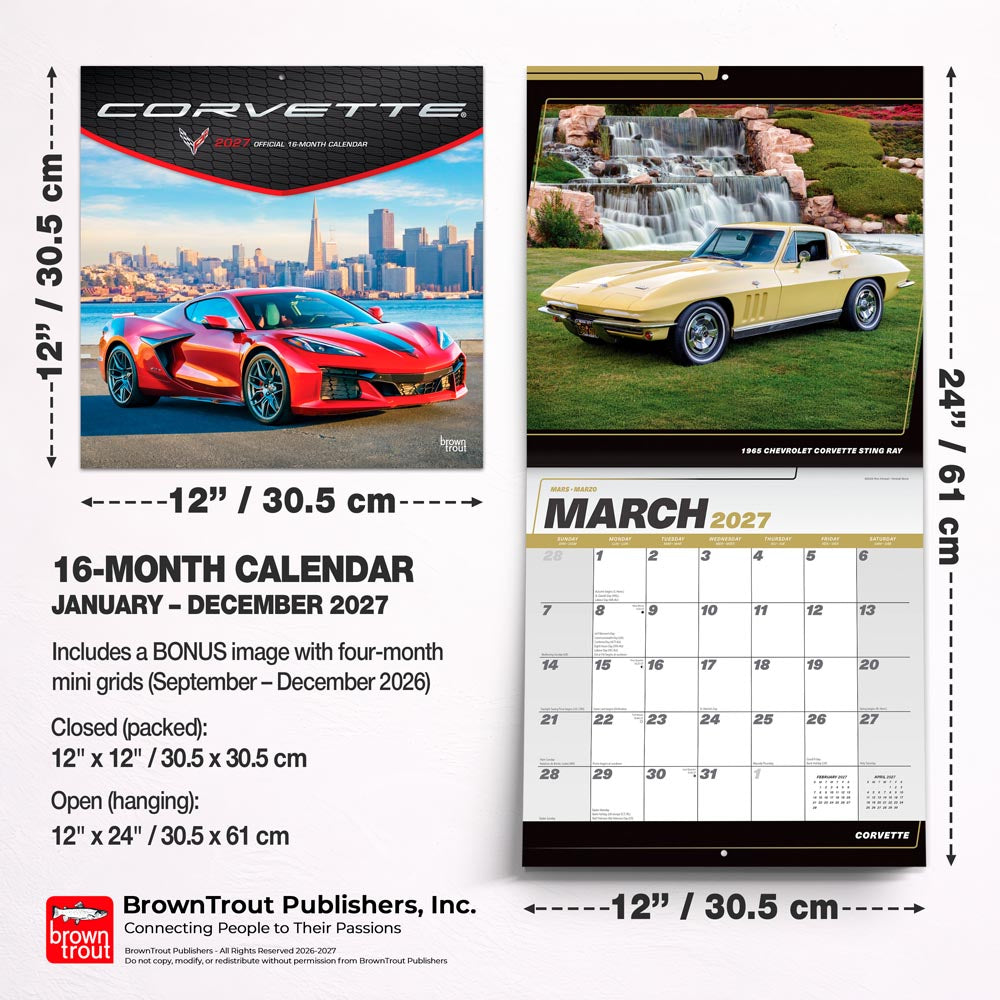 Corvette OFFICIAL | 2027 12 x 24 Inch (Hanging) Monthly Square Wall Calendar