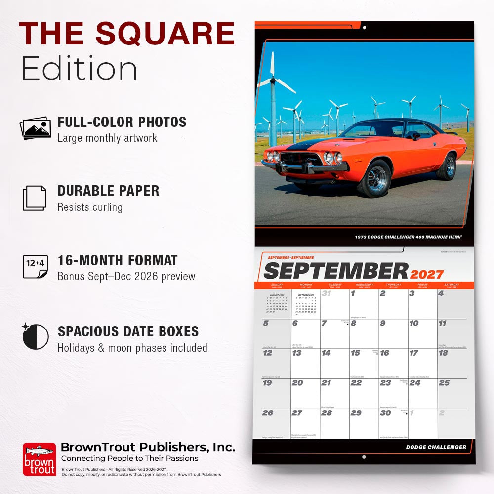 Dodge Challenger OFFICIAL | 2027 12 x 24 Inch (Hanging) Monthly Square Wall Calendar
