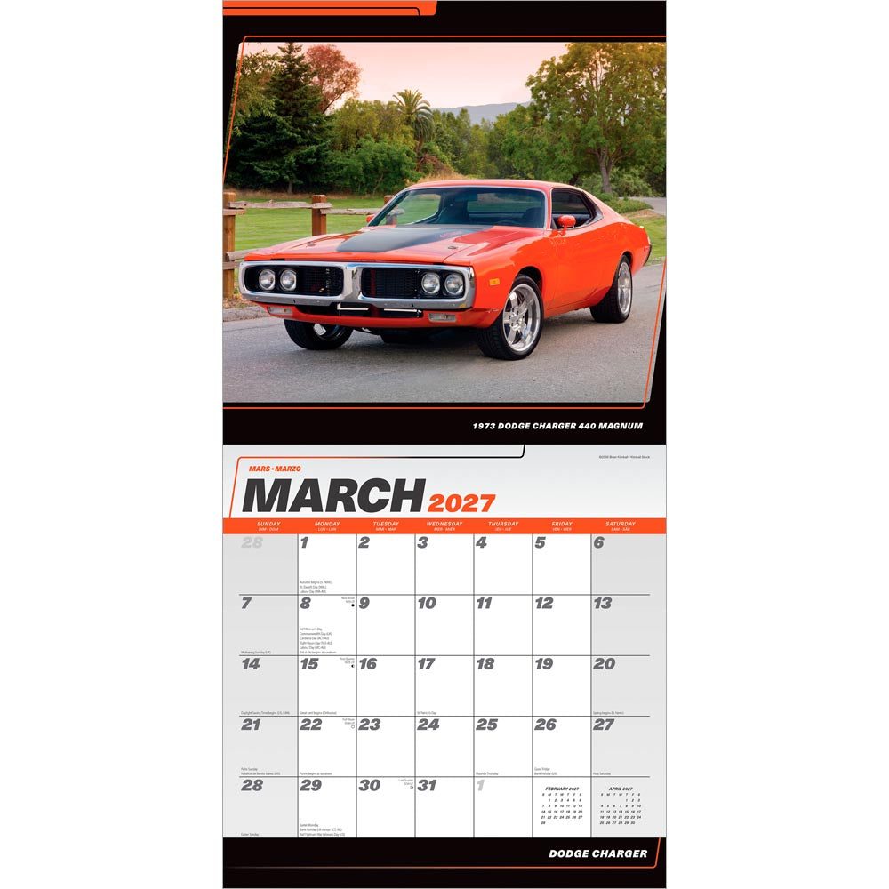 Dodge Charger OFFICIAL | 2027 12 x 24 Inch (Hanging) Monthly Square Wall Calendar | Foil Stamped Cover