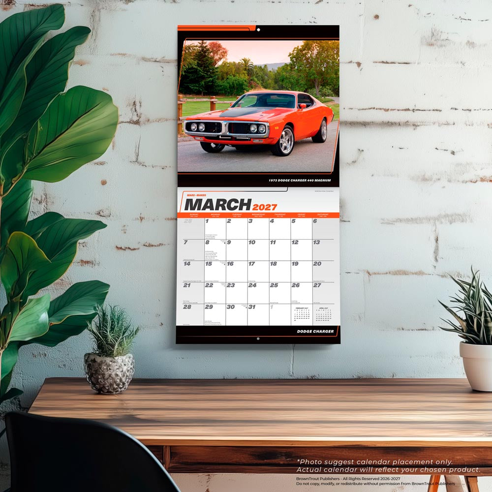 Dodge Charger OFFICIAL | 2027 12 x 24 Inch (Hanging) Monthly Square Wall Calendar | Foil Stamped Cover