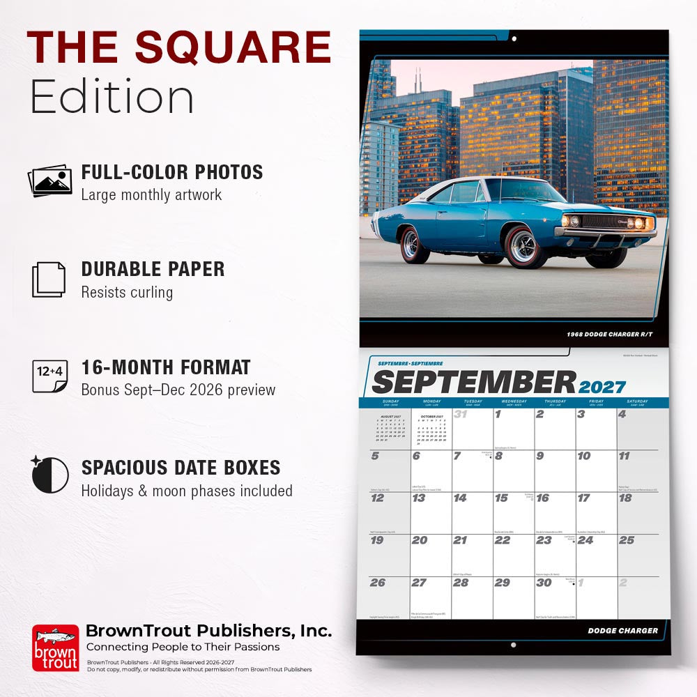 Dodge Charger OFFICIAL | 2027 12 x 24 Inch (Hanging) Monthly Square Wall Calendar | Foil Stamped Cover