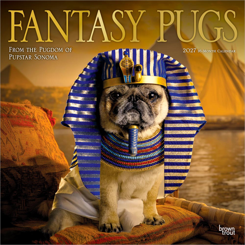 Fantasy Pugs OFFICIAL | 2027 12 x 24 Inch (Hanging) Monthly Square Wall Calendar | Foil Stamped Cover