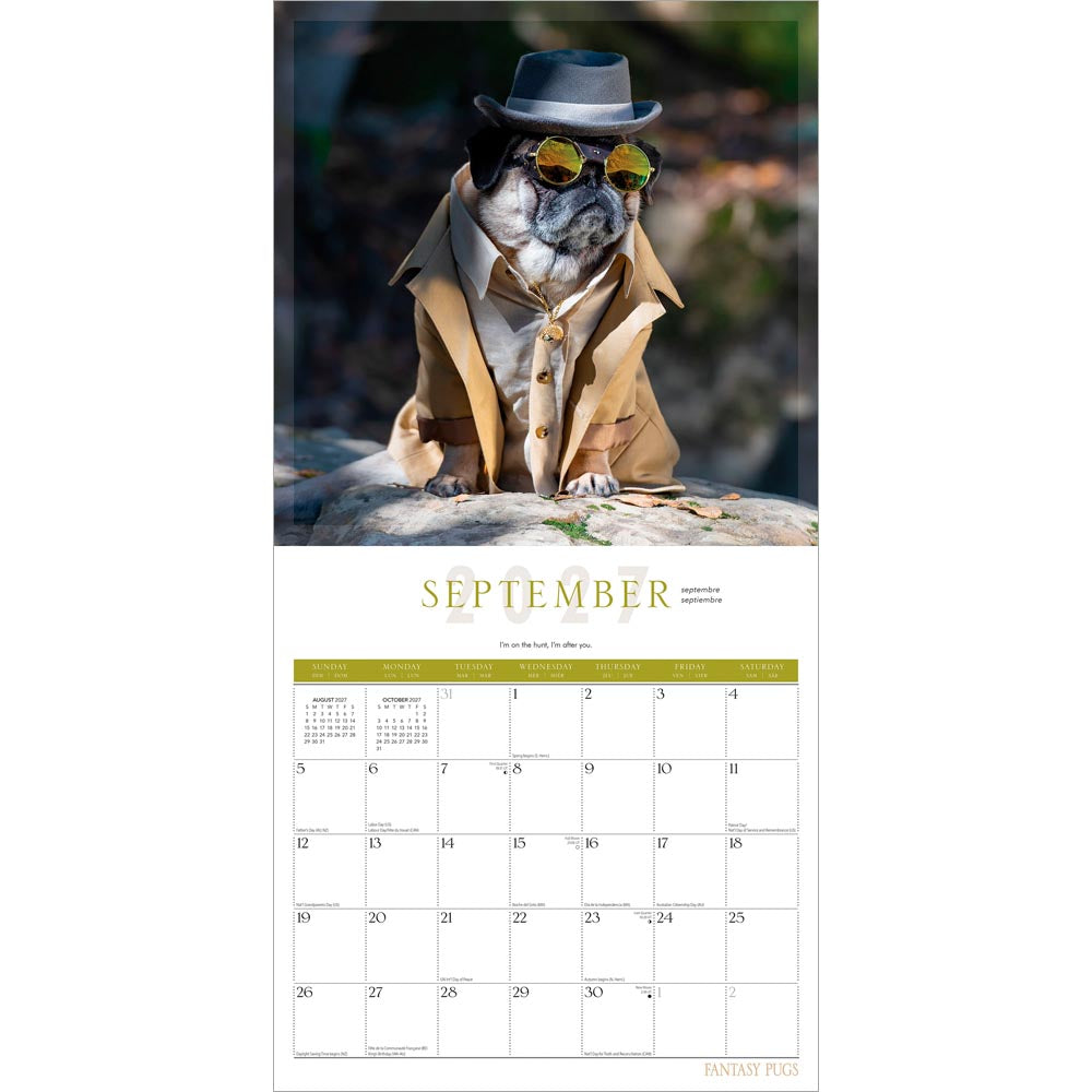Fantasy Pugs OFFICIAL | 2027 12 x 24 Inch (Hanging) Monthly Square Wall Calendar | Foil Stamped Cover