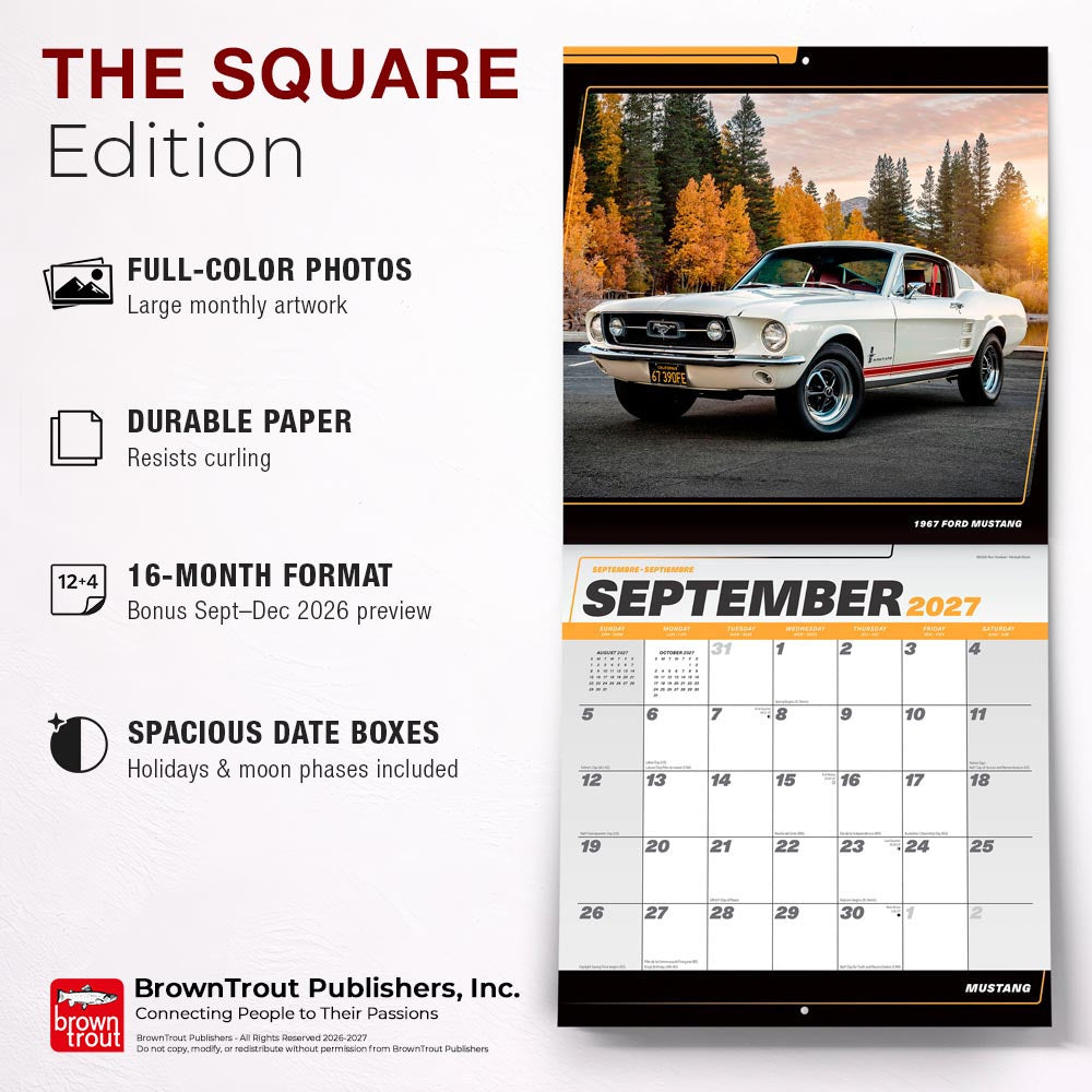 Ford Mustang OFFICIAL | 2027 12 x 24 Inch (Hanging) Monthly Square Wall Calendar | Foil Stamped Cover