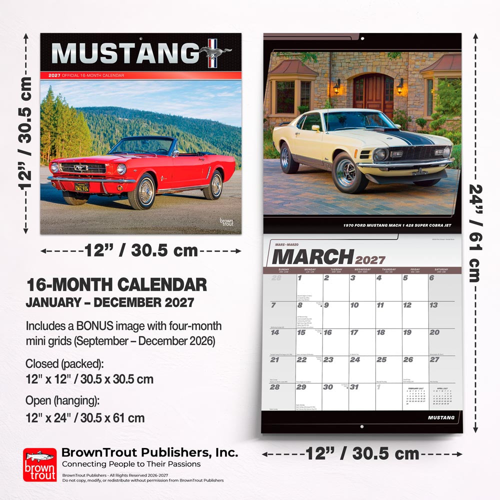 Ford Mustang OFFICIAL | 2027 12 x 24 Inch (Hanging) Monthly Square Wall Calendar | Foil Stamped Cover