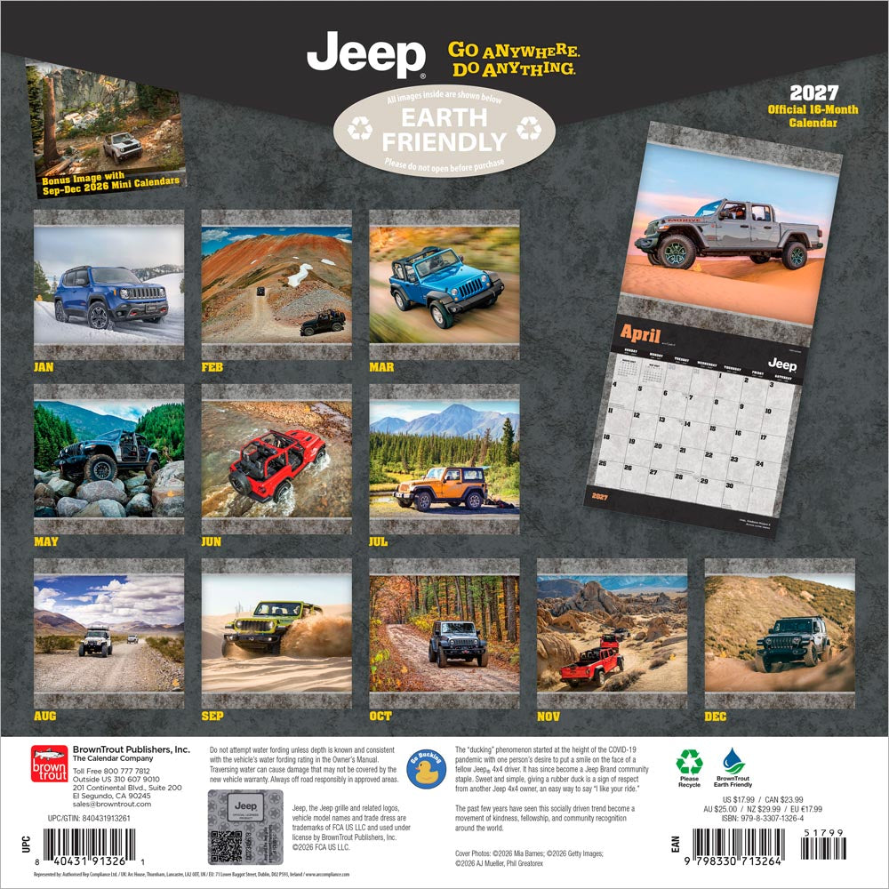 Jeep OFFICIAL | 2027 12 x 24 Inch (Hanging) Monthly Square Wall Calendar
