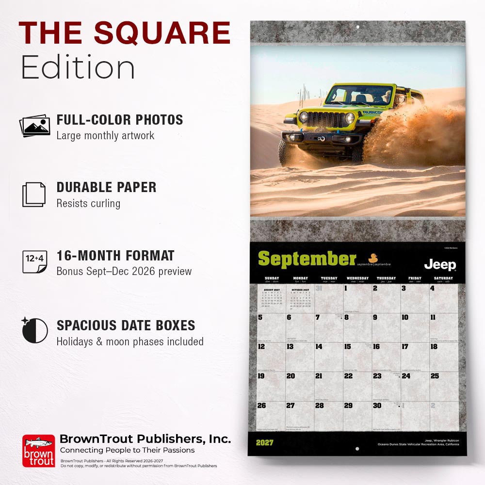 Jeep OFFICIAL | 2027 12 x 24 Inch (Hanging) Monthly Square Wall Calendar