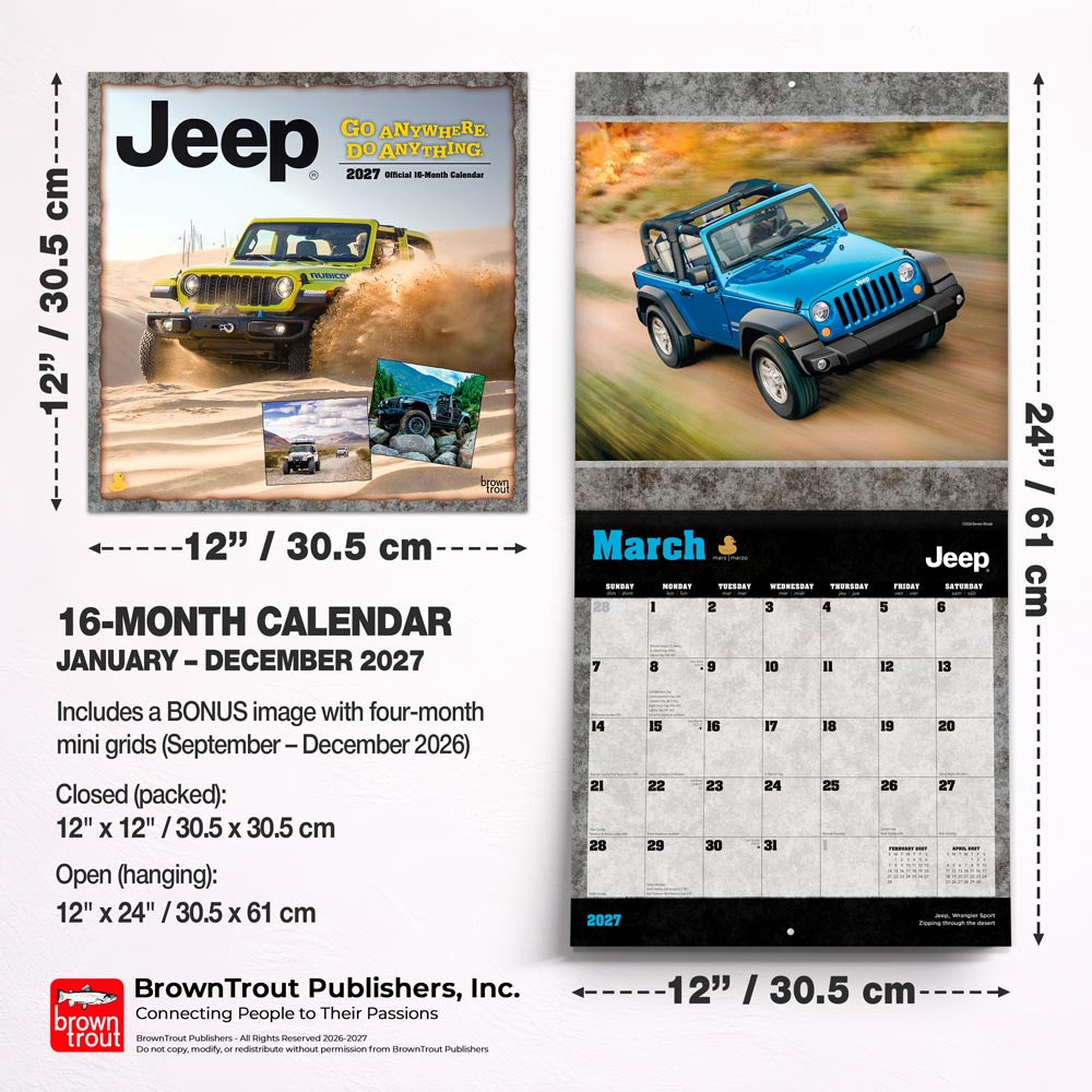 Jeep OFFICIAL | 2027 12 x 24 Inch (Hanging) Monthly Square Wall Calendar