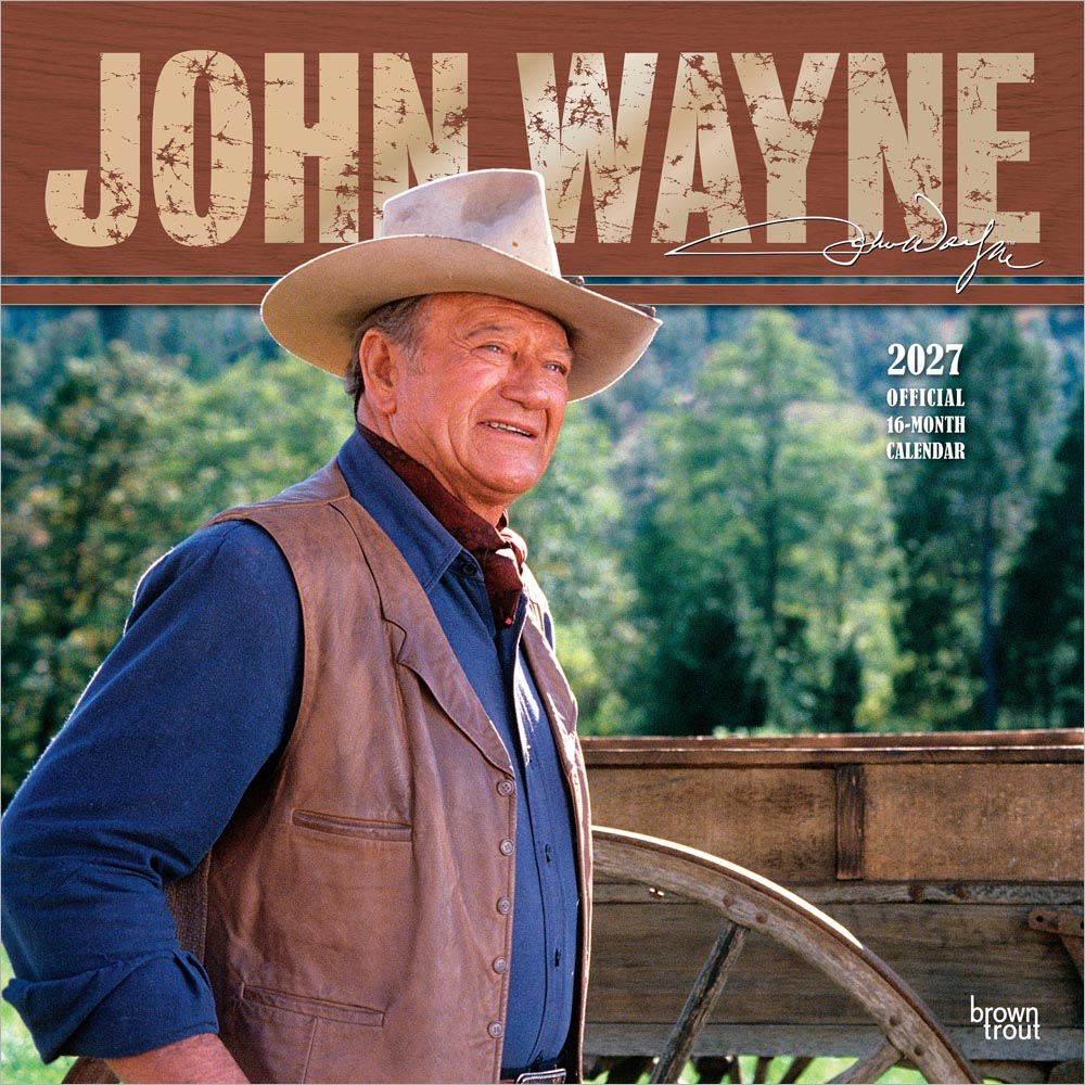 John Wayne OFFICIAL | 2027 12 x 24 Inch (Hanging) Monthly Square Wall Calendar | Foil Stamped Cover
