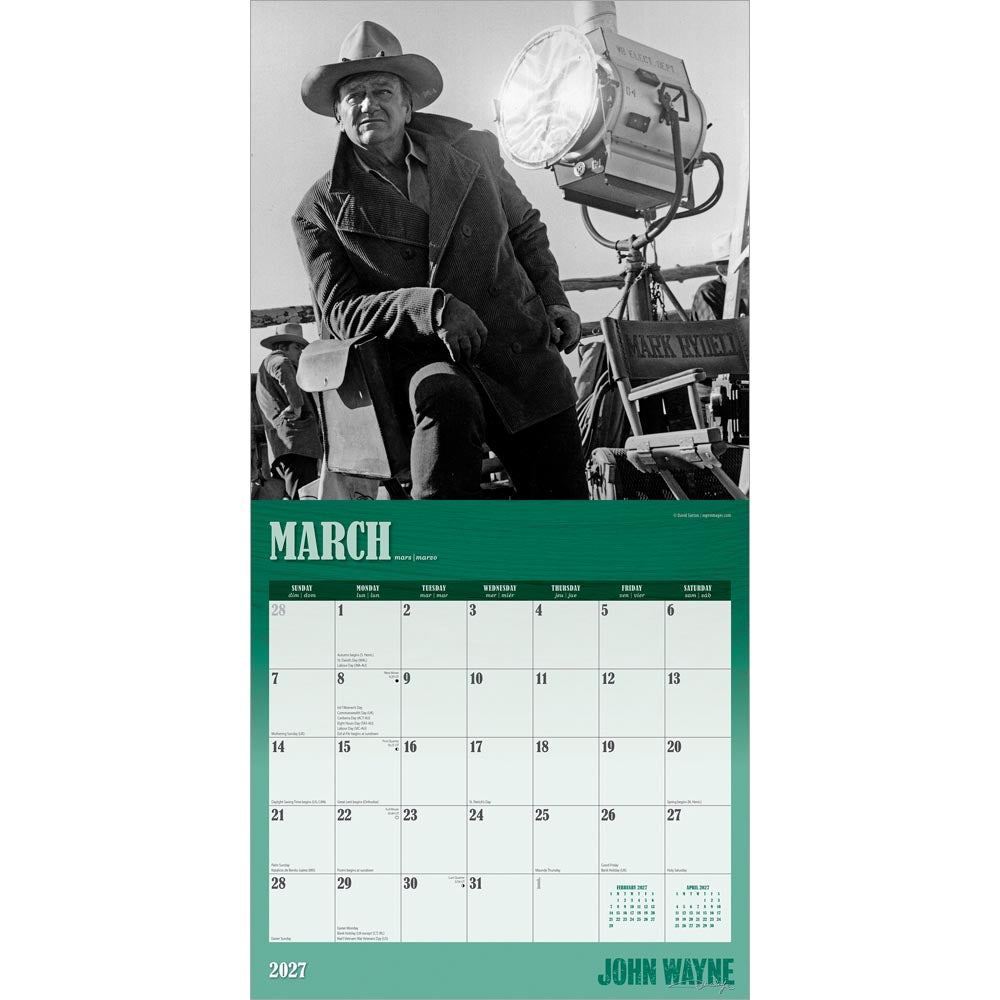 John Wayne OFFICIAL | 2027 12 x 24 Inch (Hanging) Monthly Square Wall Calendar | Foil Stamped Cover